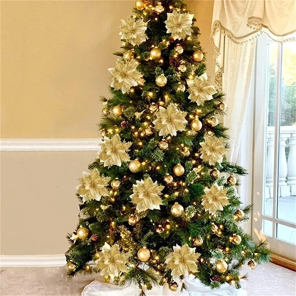 Christmas Flower Ornaments - Glitter Artificial Flowers