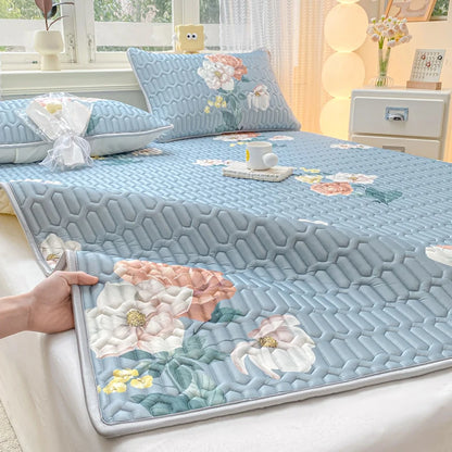 Summer Cooling Mat for Bed - Blue Floral Print - Bascora