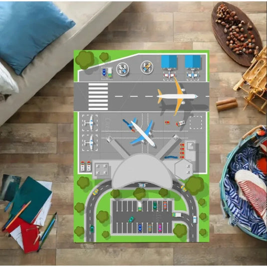 Airport Landing Strips Kids Play Rug - 3D Aircraft Carpet