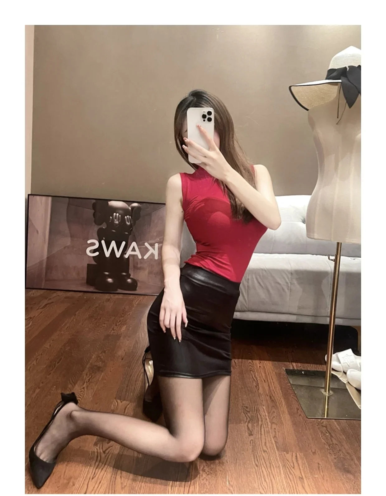 Leather Look Mini Skirt - High Waist PU Fashion Skirt