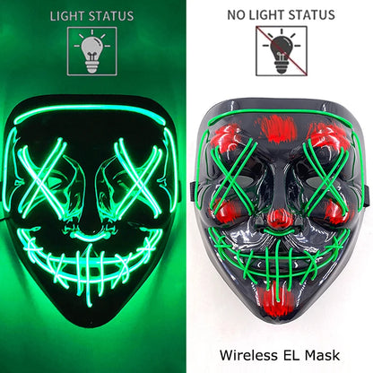 Wireless Neon LED Purge Mask - Glow in Dark Halloween Mask - Bascora