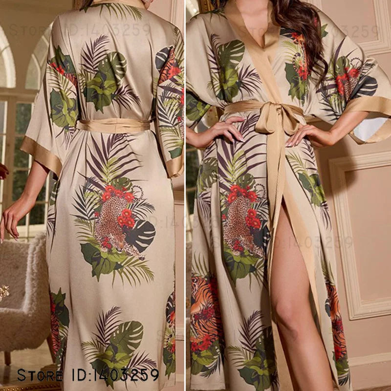 Plus Size Floral Kimono Robe - Silk Satin Loungewear