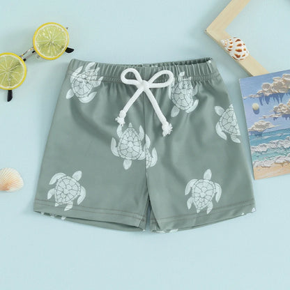 Toddler Boys Hawaiian Swim Shorts - Elastic Waist Beach Board Shorts - Bascora