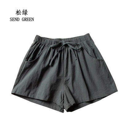 Women's Cotton Linen Shorts - High Waist Casual Workout - Bascora