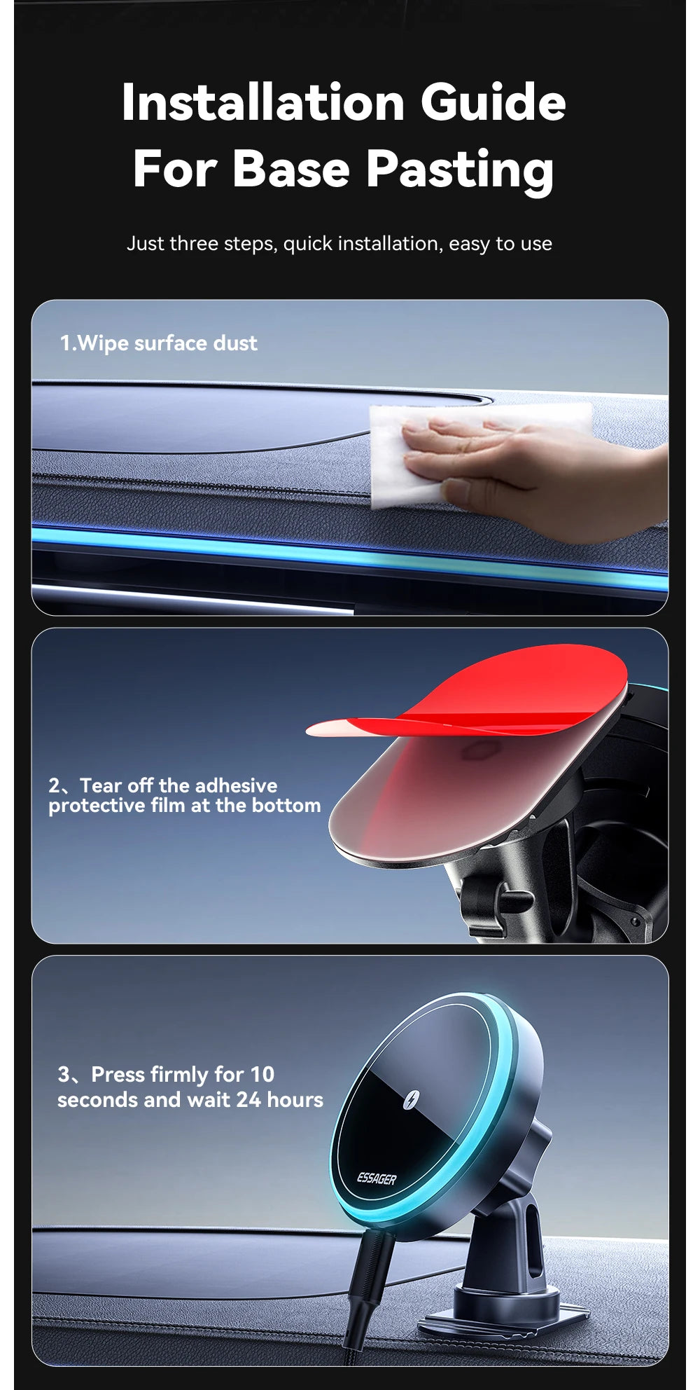 Essager Magnetic Wireless Charger 15W - RGB Car Mount