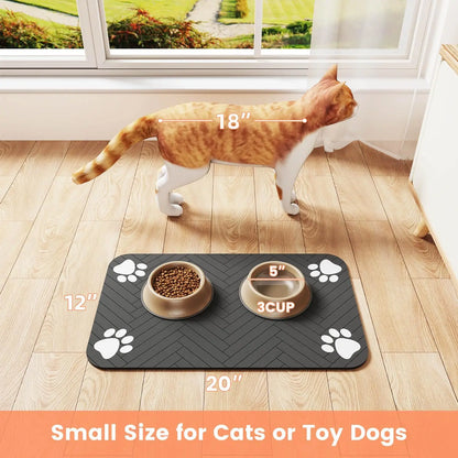 Pet Feeding Mat - Waterproof Absorbent Placemat for Food & Water Bowls - Bascora