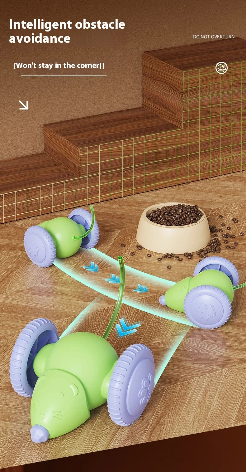 Juguete interactivo para gatos con forma de ratón eléctrico (recargable y con función antiobstáculos)