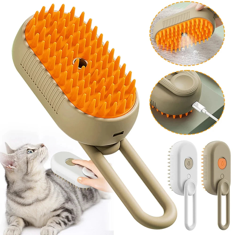 Cepillo de vapor 3 en 1 para gatos: herramienta de aseo, masaje y depilación