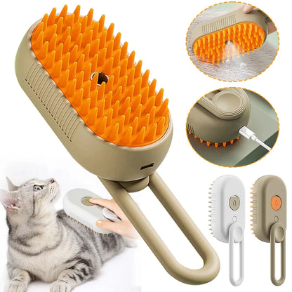 3-in-1 Steam Cat Brush - Grooming, Massage & Hair Removal Tool - Bascora