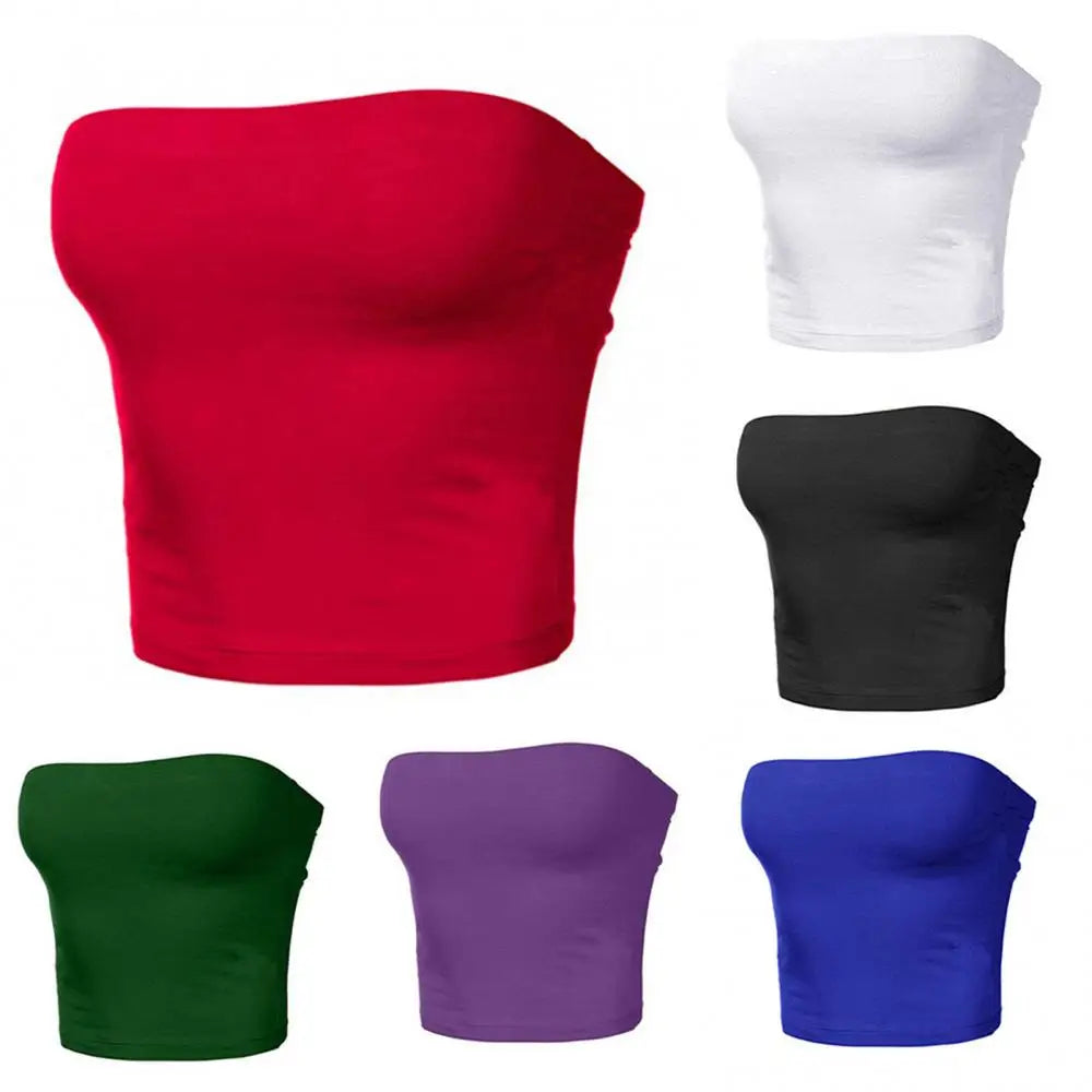 Women's Mini Bustier Tube Top - Strapless Elastic Crop