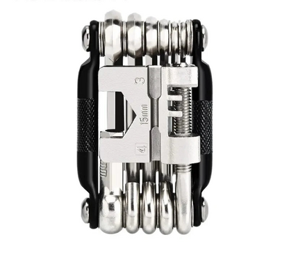 Multi-tool with various components on a white background, branded as Rider Ace.