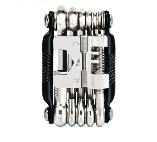 Multi-tool with various components on a white background, branded as Rider Ace.