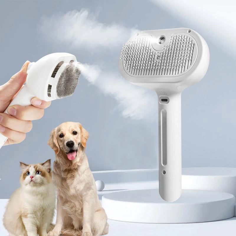 Cepillo de masaje a vapor para mascotas - Cabezal redondo seguro con spray depilatorio