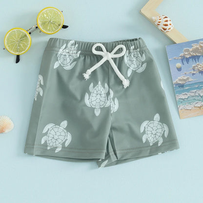 Toddler Boys Hawaiian Swim Shorts - Elastic Waist Beach Board Shorts - Bascora