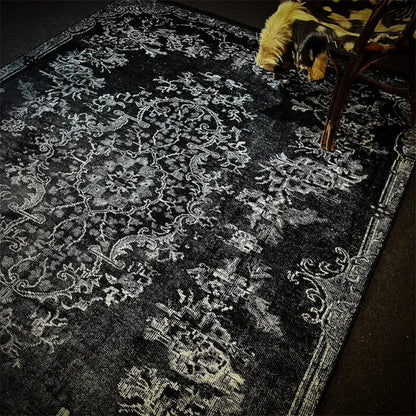 Vintage Black Gothic Rug - Turkish Kilim Area Rug - Bascora