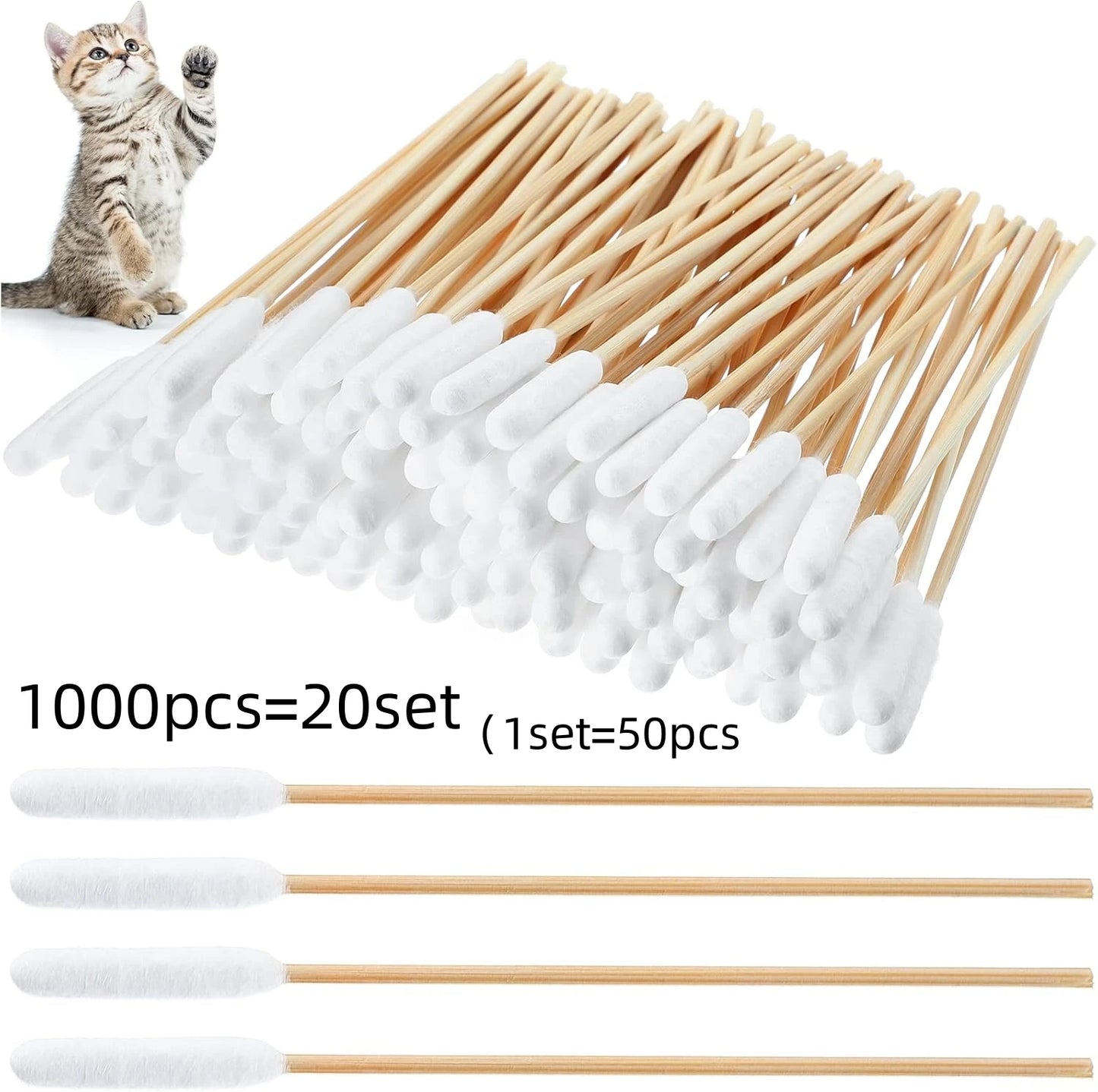 Tampons nettoyants pour oreilles d'animaux - 50/100/300/500/900/1000 pièces