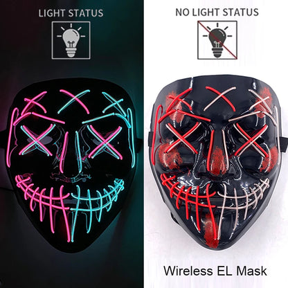 Wireless Neon LED Purge Mask - Glow in Dark Halloween Mask - Bascora