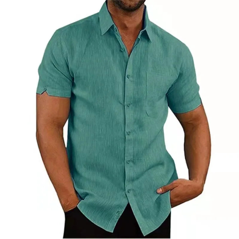 Men's Linen Short Sleeve Shirt - Cotton Blend Casual S-3XL
