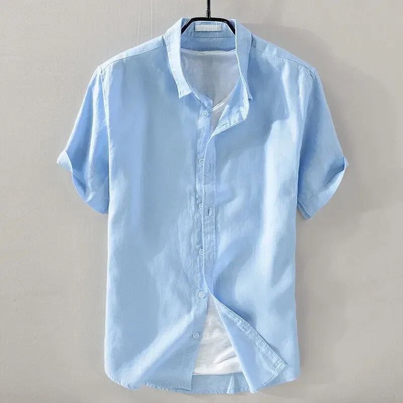 Men's Short Sleeve Linen Shirt - Casual Retro Style