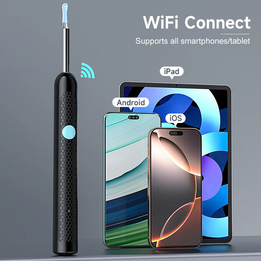 Nettoyeur d'oreilles avec caméra 4,2 mm, WiFi, outil de retrait de cérumen, prise de photos HD 1080p, cure-oreille visuel, cuillère d'oreille, étanche, 6 LED, chargement USB C