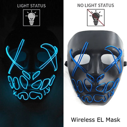 Wireless Neon LED Purge Mask - Glow in Dark Halloween Mask - Bascora