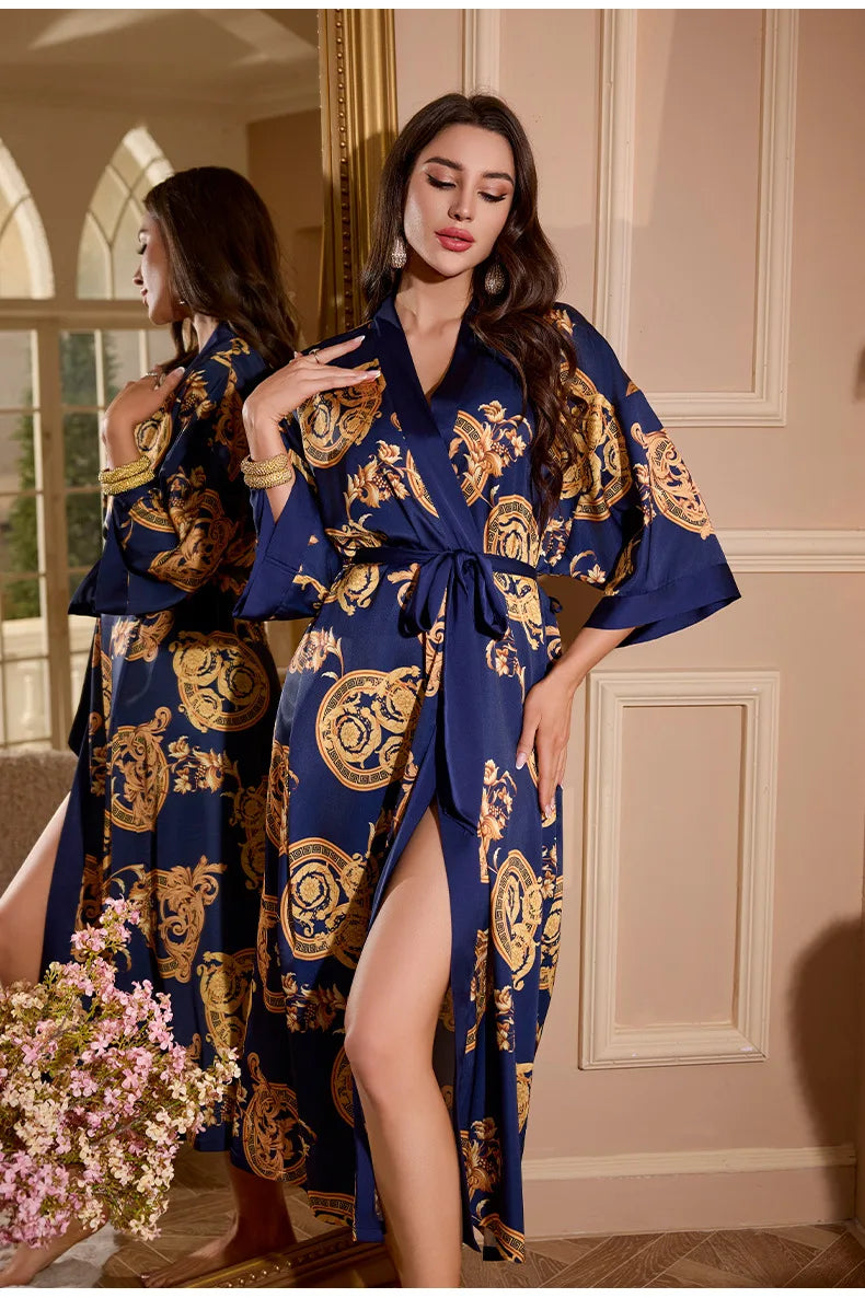 Plus Size Floral Kimono Robe - Silk Satin Loungewear