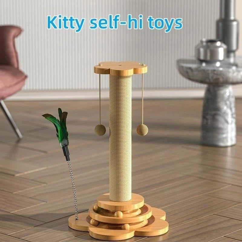 Plateau tournant en bois massif pour chat – Griffoir durable | Balles et bâtons