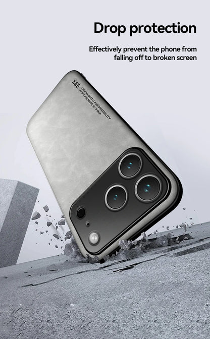 Luxury Leather iPhone Case - Magnetic Car Holder Compatible - Bascora