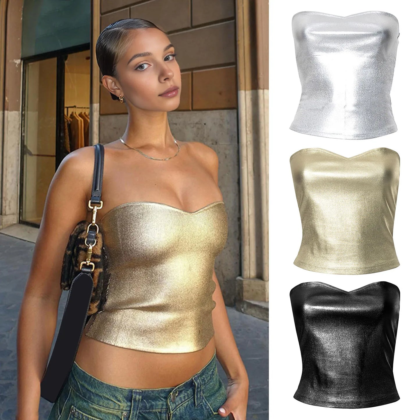 Women's Mini Bustier Tube Top - Strapless Elastic Crop