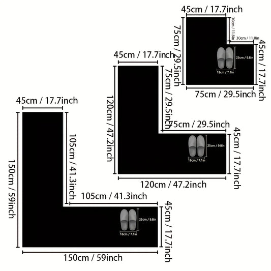 L-Shaped Kitchen Floor Mat - Non-Slip Absorbent Corner Mat