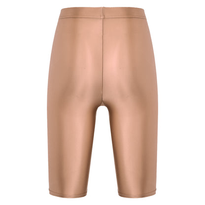 Women's High Waist Swim Shorts - Glossy Athletic Leggings Swimwear - Bascora