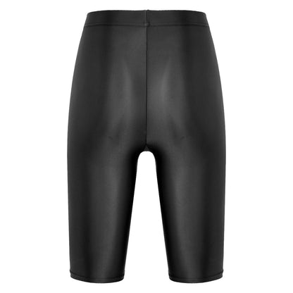 Women's High Waist Swim Shorts - Glossy Athletic Leggings Swimwear - Bascora