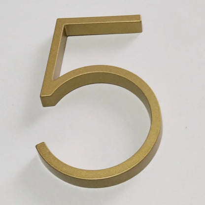 5 Inch Golden Floating Modern House Numbers - Premium Gold Address Signs - Bascora