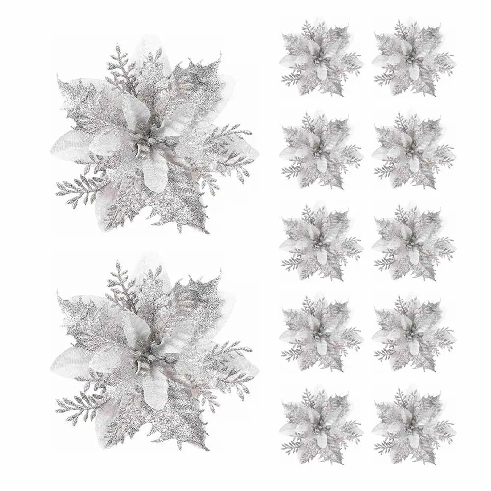 Christmas Flower Ornaments - Glitter Artificial Flowers