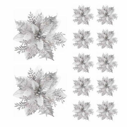 Christmas Flower Ornaments - Glitter Artificial Flowers - Bascora