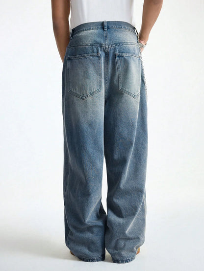 Men's Wide Y2K Jeans - Hip-Hop Baggy Denim Pants - Bascora