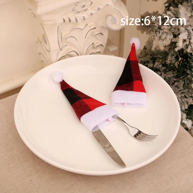 Christmas Cutlery Holder Bag - Santa Hat Fork Knife Sleeves