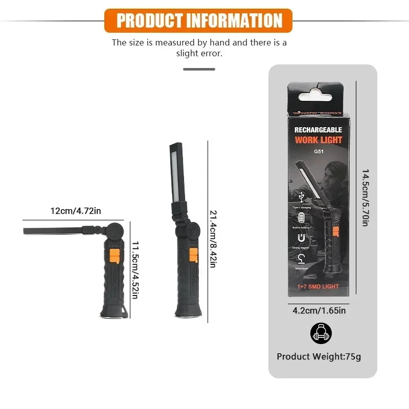 Lampe de travail magnétique - Torche LED rotative à 360°