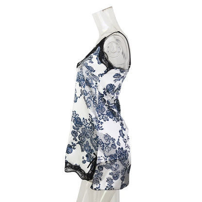 Women's Lace V-Neck Nightdress - Sleeveless Sleepwear - Bascora