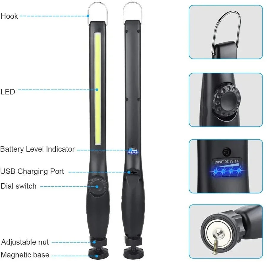 Portable LED Inspection Light - Magnetic COB Work Light for Car Repair