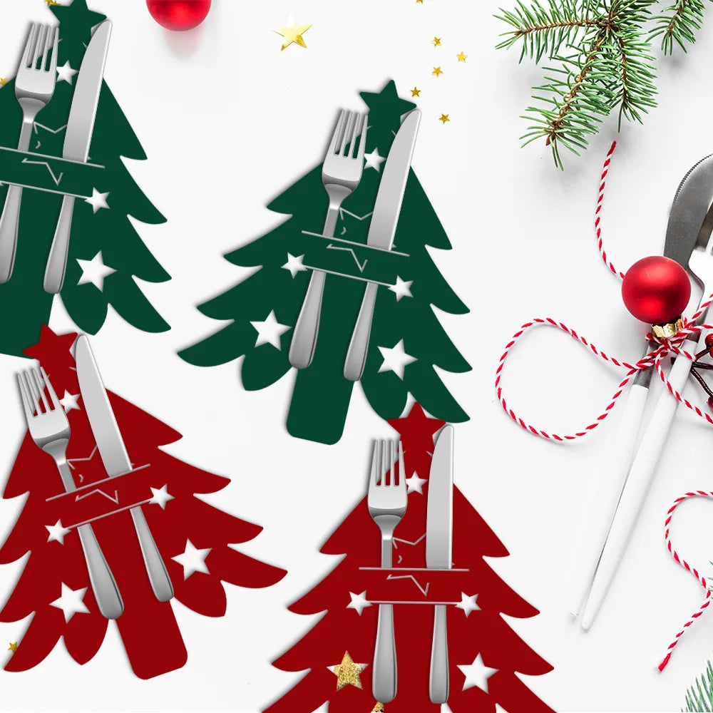 Christmas Cutlery Holder Bag - Santa Hat Fork Knife Sleeves