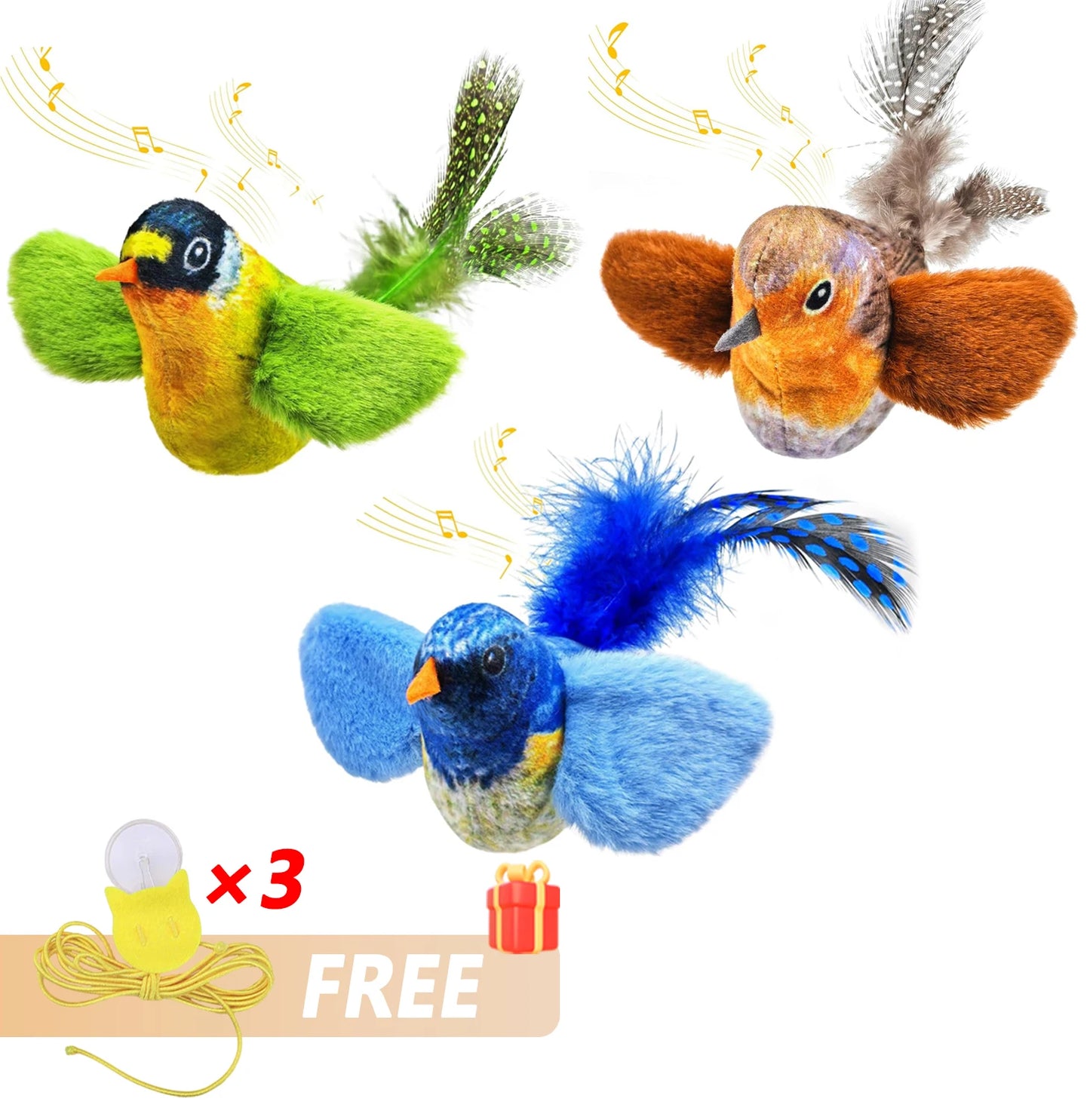 Interactive Cat Toy - Wall Hanging Birds Teaser with Catnip