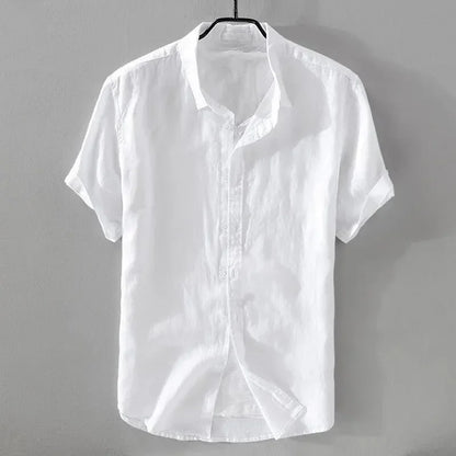 Men's Short Sleeve Linen Shirt - Casual Retro Style - Bascora