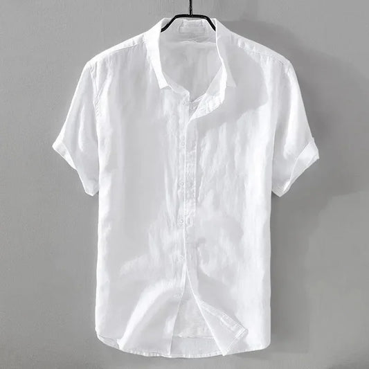 Men's Short Sleeve Linen Shirt - Casual Retro Style