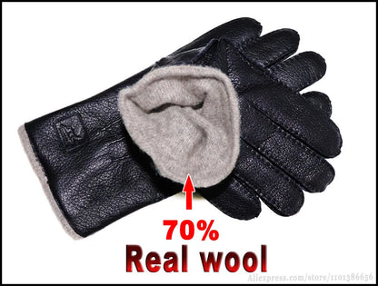 Guantes de piel auténtica de ciervo con textura - Unisex con forro de lana