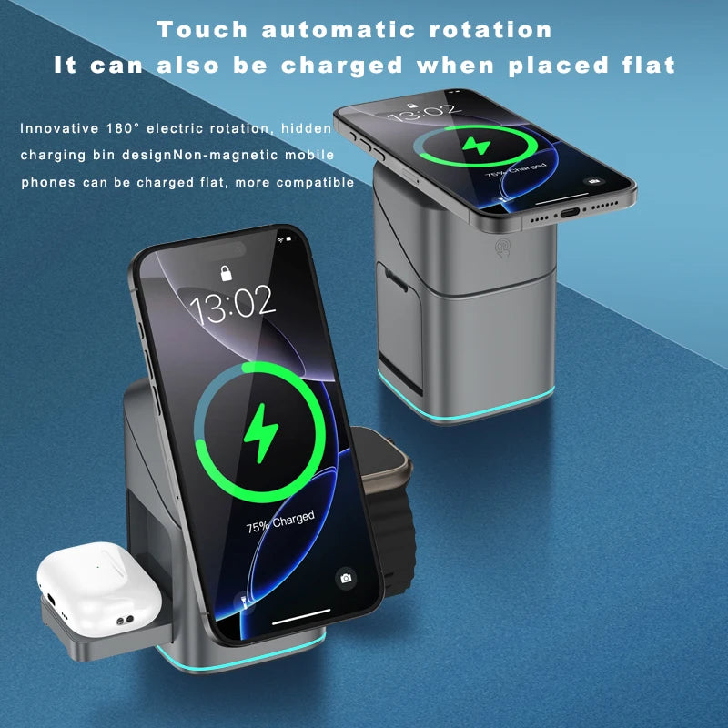Chargeur sans fil électrique rotatif 4 en 1 - Design portable