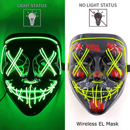 Wireless Neon LED Purge Mask - Glow in Dark Halloween Mask - Bascora