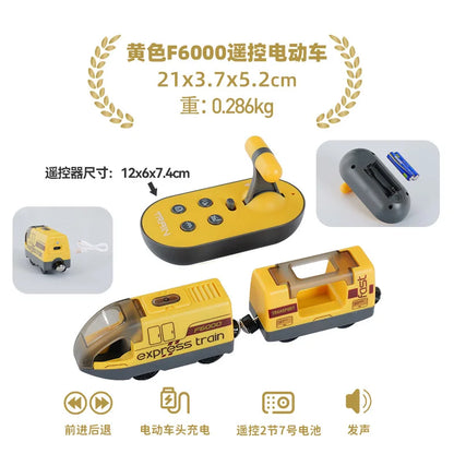 Remote Control Electric Train Toy - Wooden Track Compatible Set - Bascora