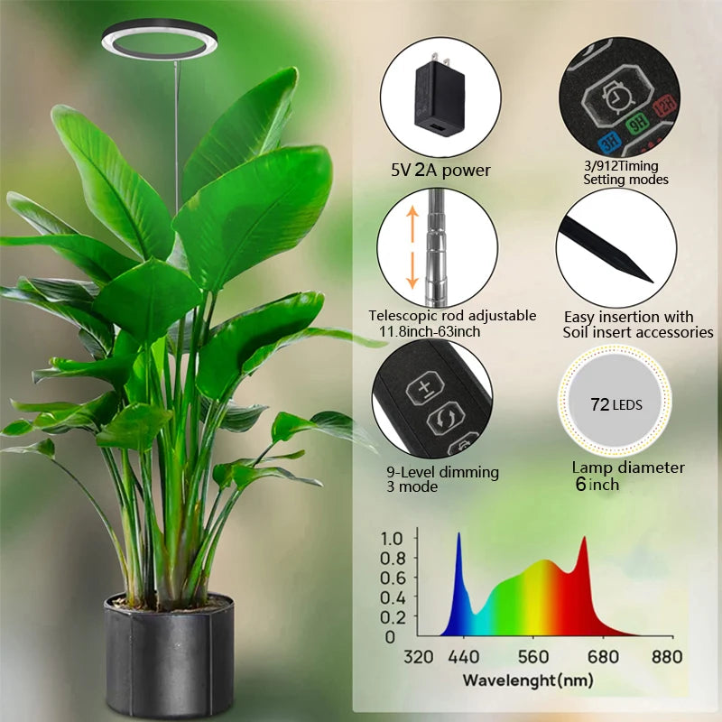 Lámpara LED de cultivo con cuello de cisne de 360° - Espectro completo rojo y azul con 3 modos de luz