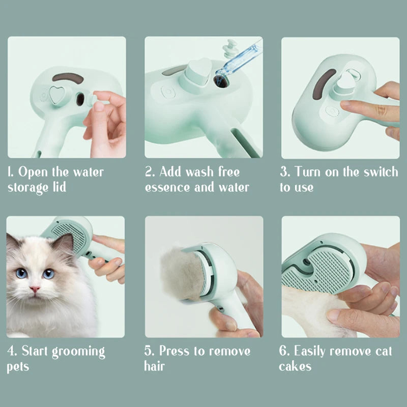 Cepillo de masaje a vapor para mascotas - Cabezal redondo seguro con spray depilatorio
